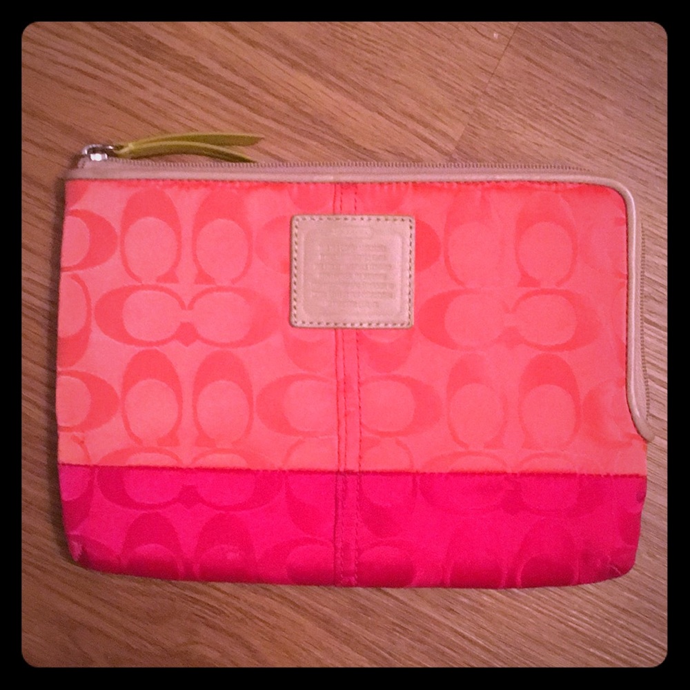 Pink and Coral Coach Makeup Bag